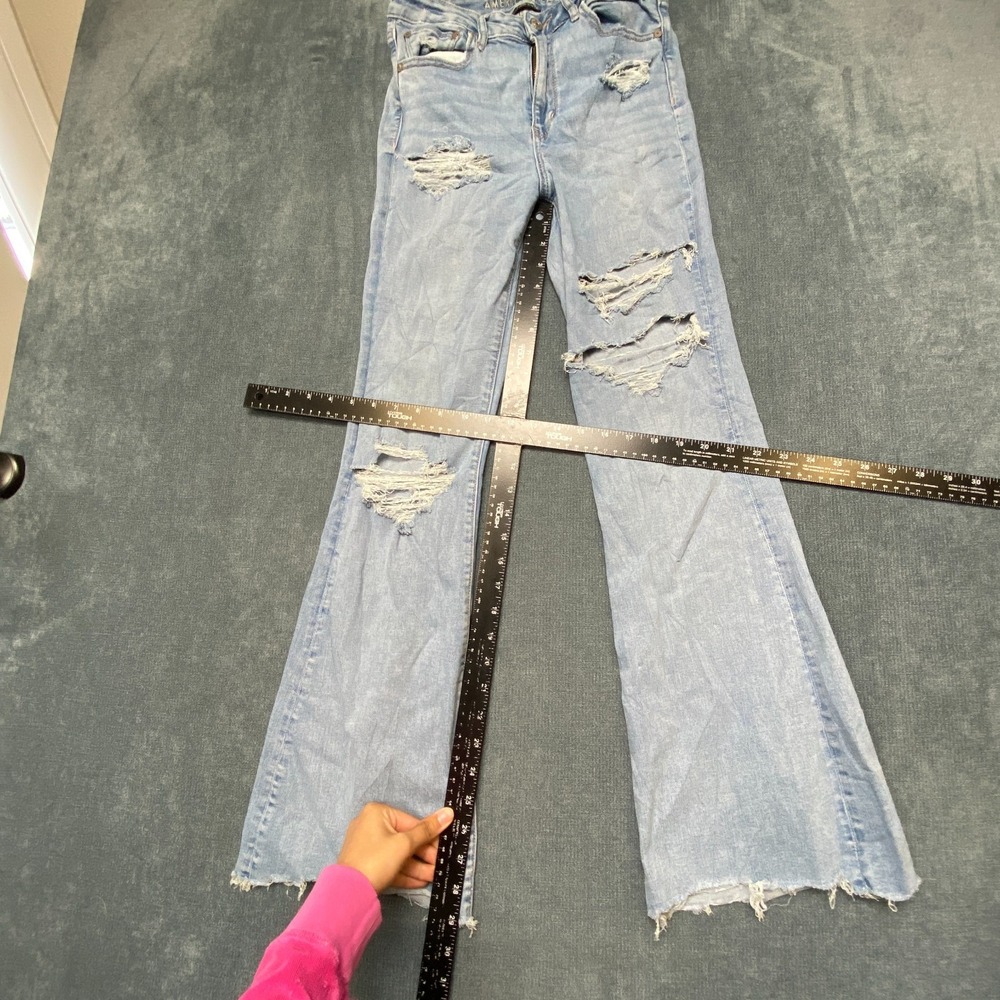 American Eagle Outfitters Flare Jeans Womens 6 Blue Stretch Mid Rise Distressed - Picture 8 of 16